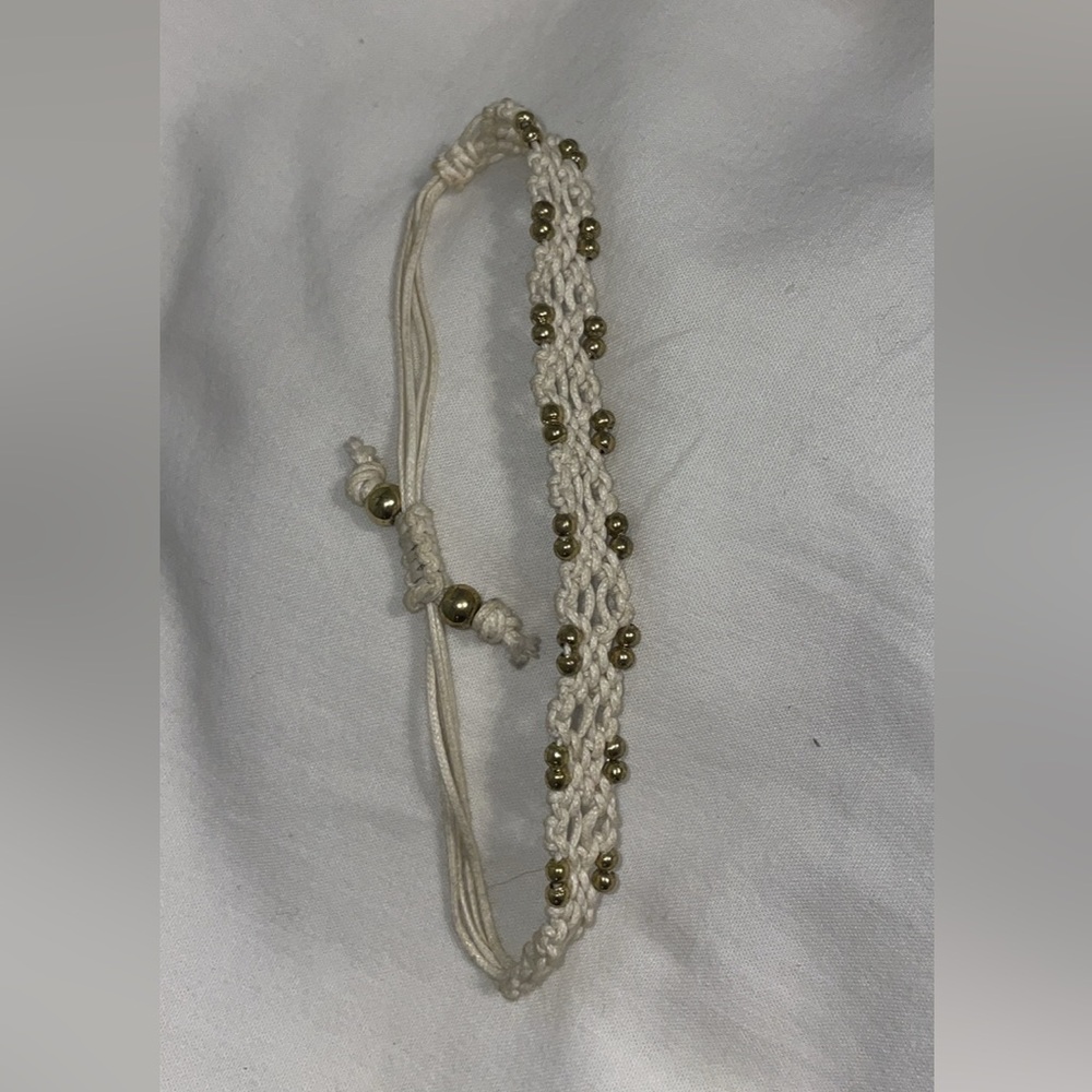White Macrame Bracelet with Gold Beads Handmade in Greece